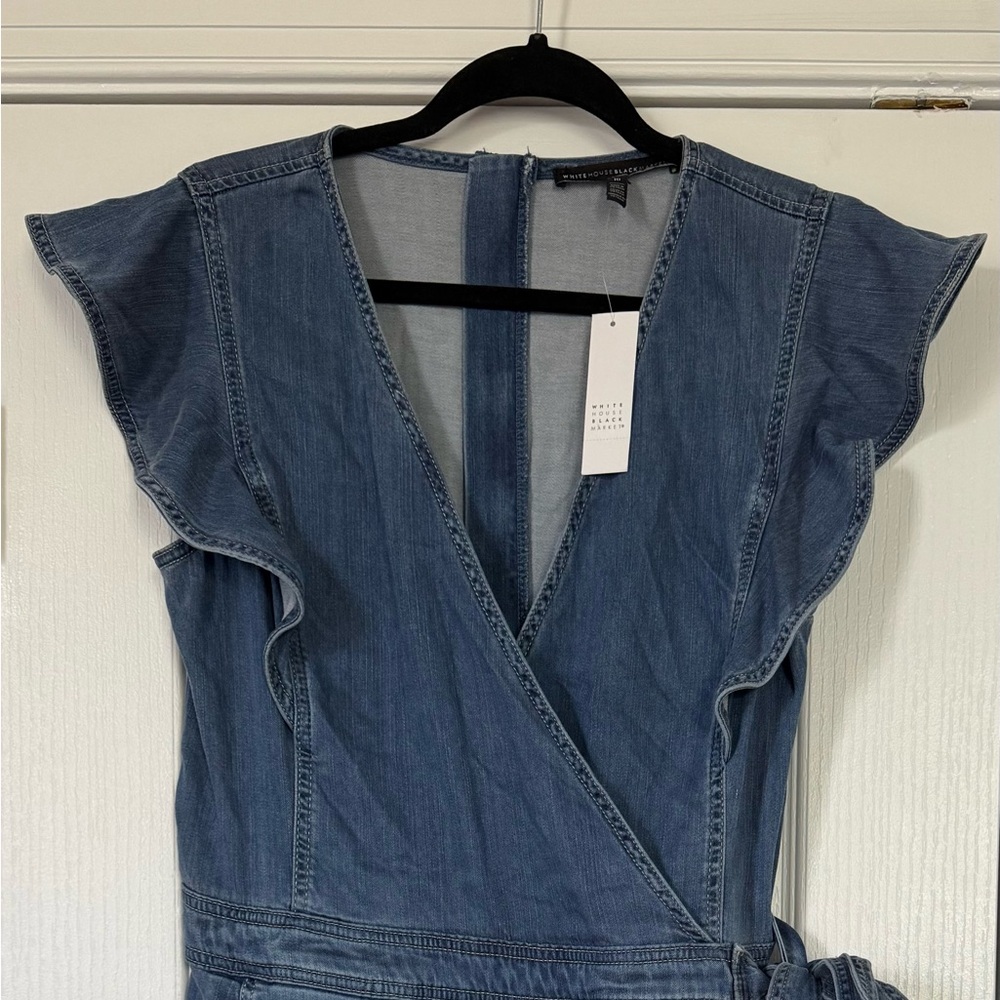 Denim Wrap Dress with Ruffle Sleeves